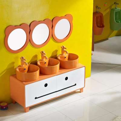 Preschool High Quality Furniture Bathroom Cabinet cute cartoon floor cabinet with Mirror