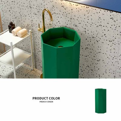 Solid Surface Artificial Stone Sanitary Ware Wash Basin France Green Color Free Standing Pedestal Basin